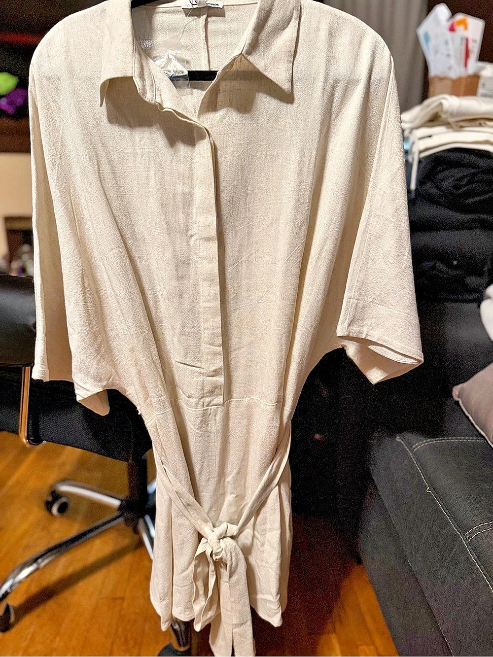 Lulus Collared Tie-Waist short jumpsuit in Beige NWT